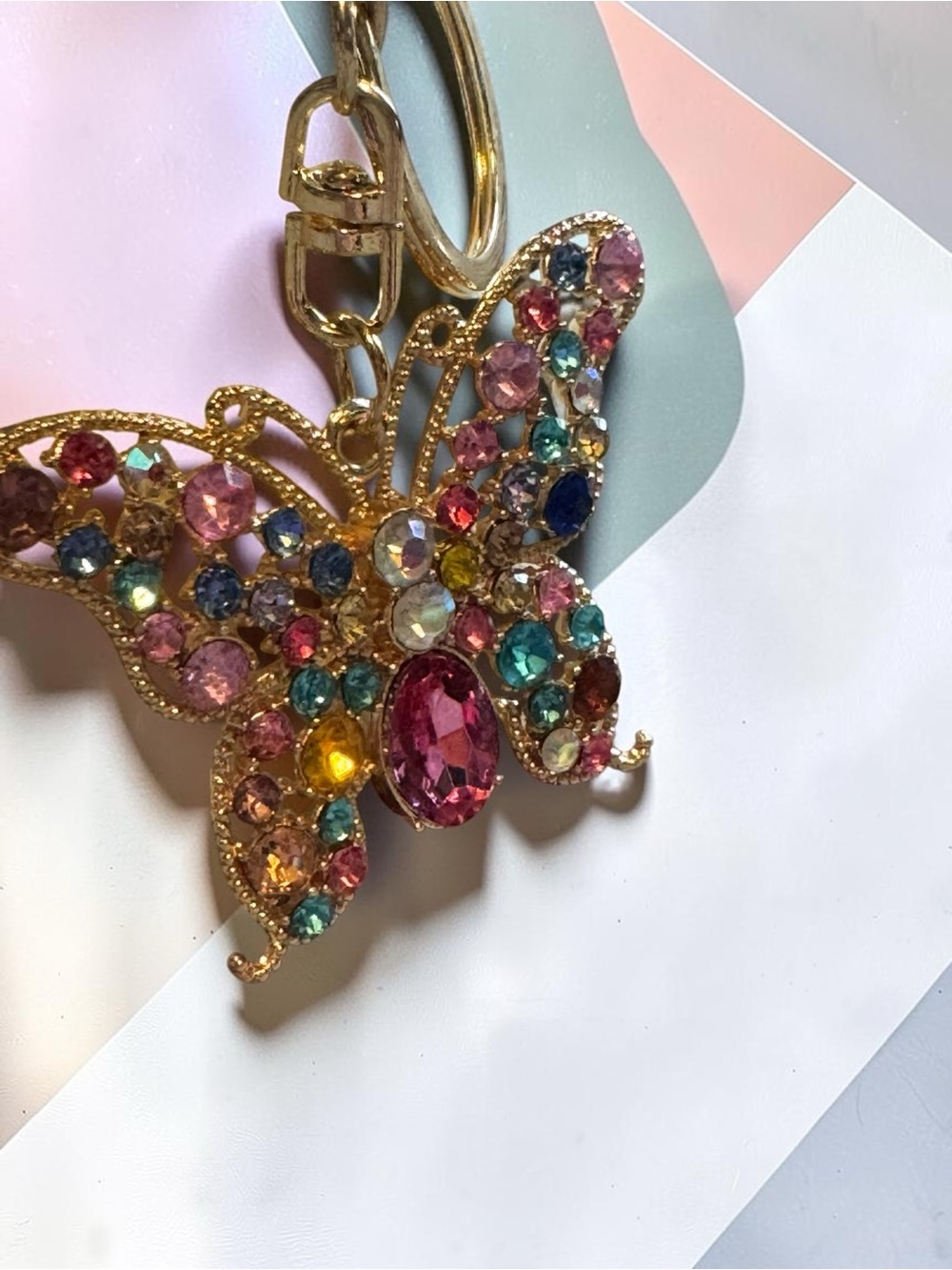 Crystal Butterfly Keychain - Multicolor Rhinestone Accent - Picture 2 of 2